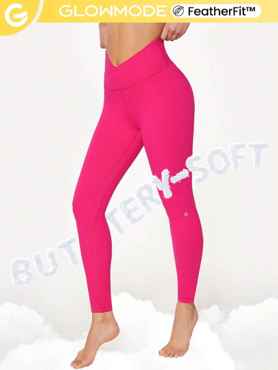 GLOWMODE 24" FeatherFit Crossover Yoga Leggings Buttery Soft High Stretch Crossover Waist Sports Tights