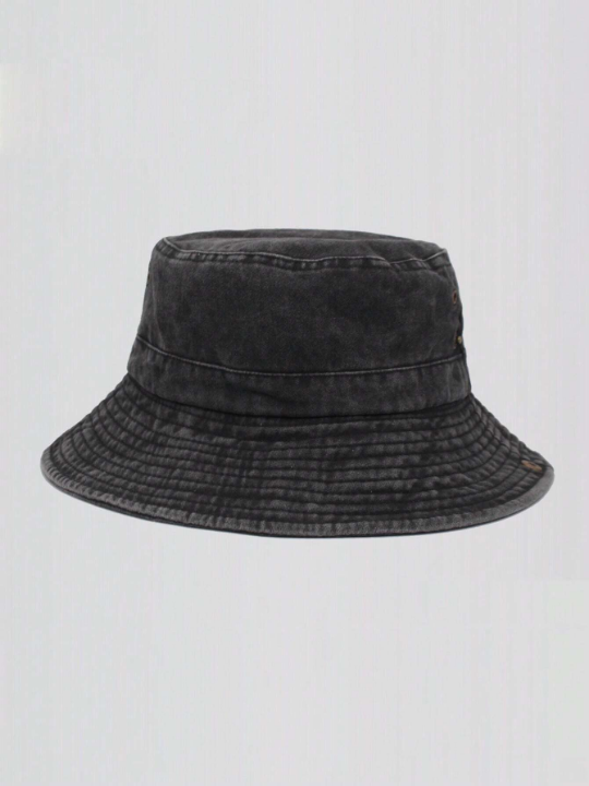 1pc Unisex Washed Drawstring Design Adjustable Casual Bucket Hat For Outdoor