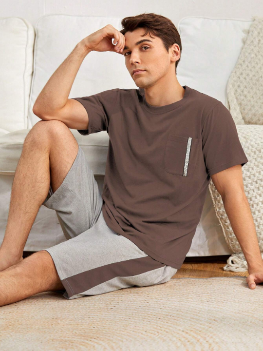 Men Pocket Front Tee With Shorts PJ Set