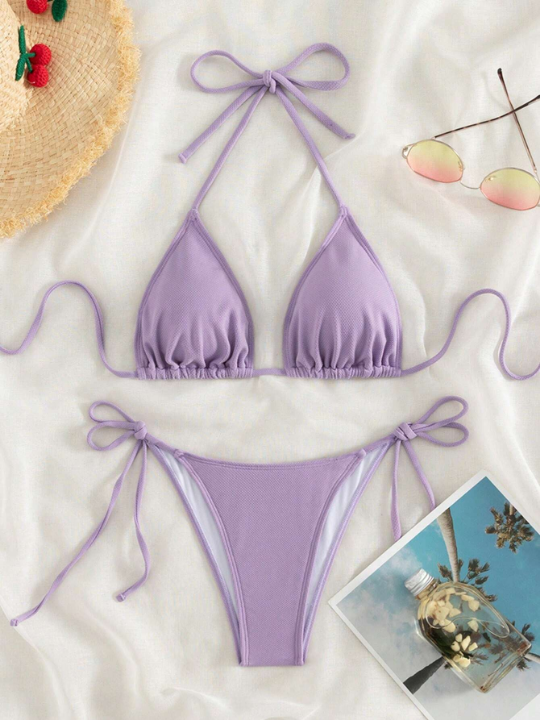 Swim Basics Halter Triangle Tie Side Bikini Swimsuit