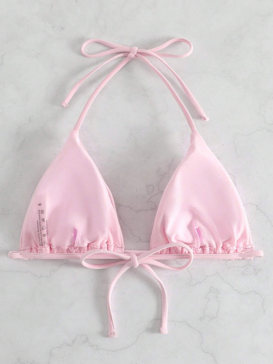 Solid Halter Triangle Bikini Top