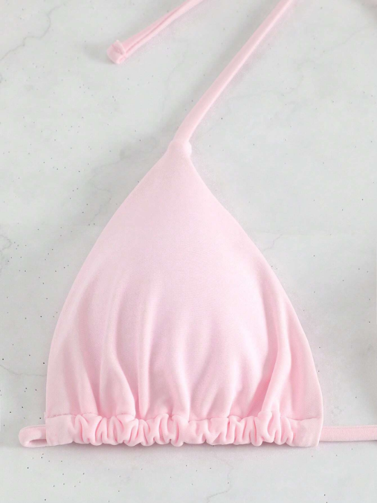 Solid Halter Triangle Bikini Top