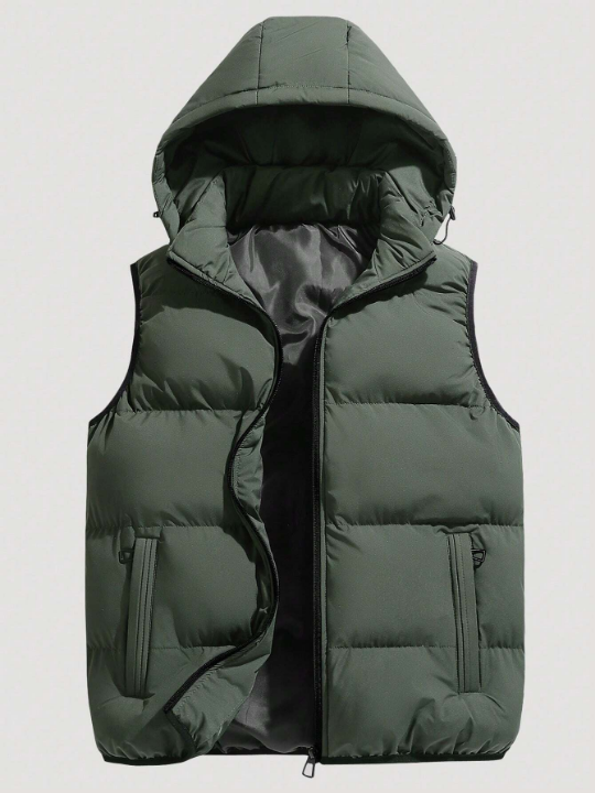 Men Zip Up Hooded Vest Winter Coat