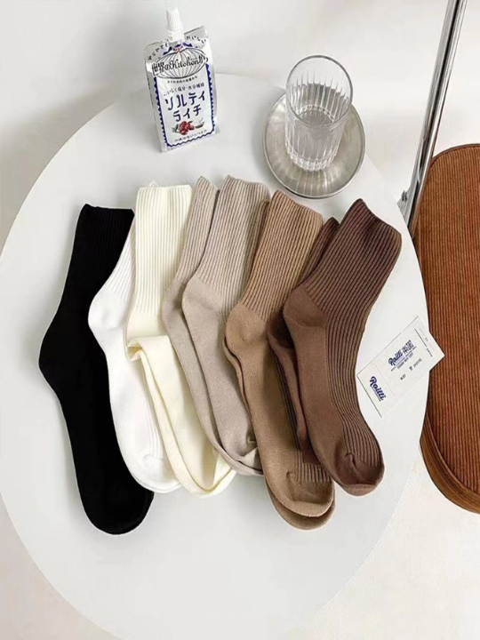 6pairs Random Delivery Breathable And Sweat-Absorbing Mid-Calf Socks