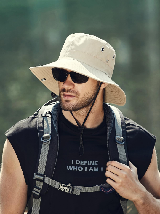 1pc Men Drawstring Decor Casual Sun Protection Bucket Hat, For Outdoor