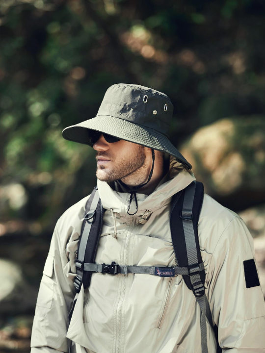 1pc Men Drawstring Decor Casual Sun Protection Bucket Hat, For Outdoor