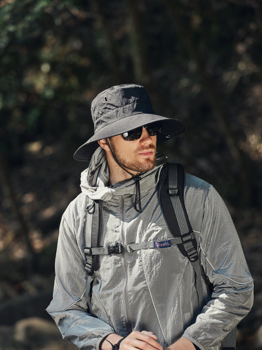 1pc Men Drawstring Decor Casual Sun Protection Bucket Hat, For Outdoor