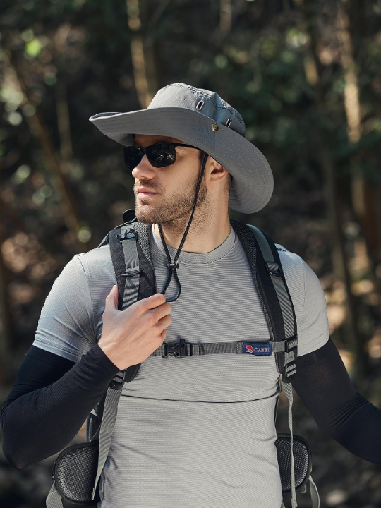 1pc Men Drawstring Decor Casual Sun Protection Bucket Hat, For Outdoor