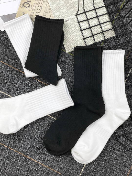 5pairs/Set Men's Spring And Autumn New Casual Couples Mid-Calf Socks