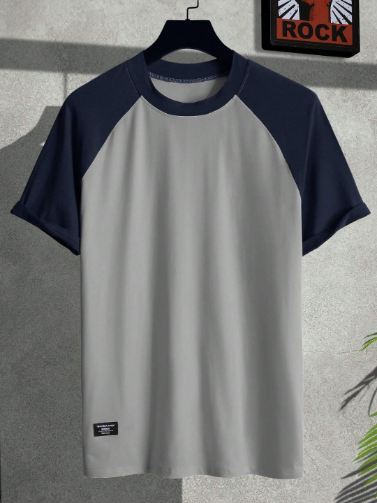 Manfinity Homme Men Colorblock Raglan Sleeve Patched Detail Tee