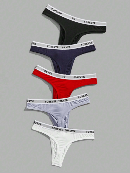 Men 5pcs Letter Graphic Contrast Binding Thong