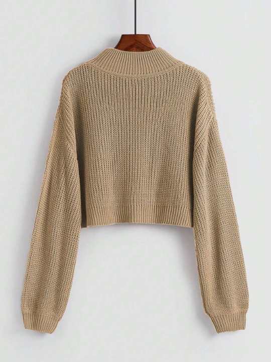 LUNE Solid Ribbed Knit Drop Shoulder Sweater