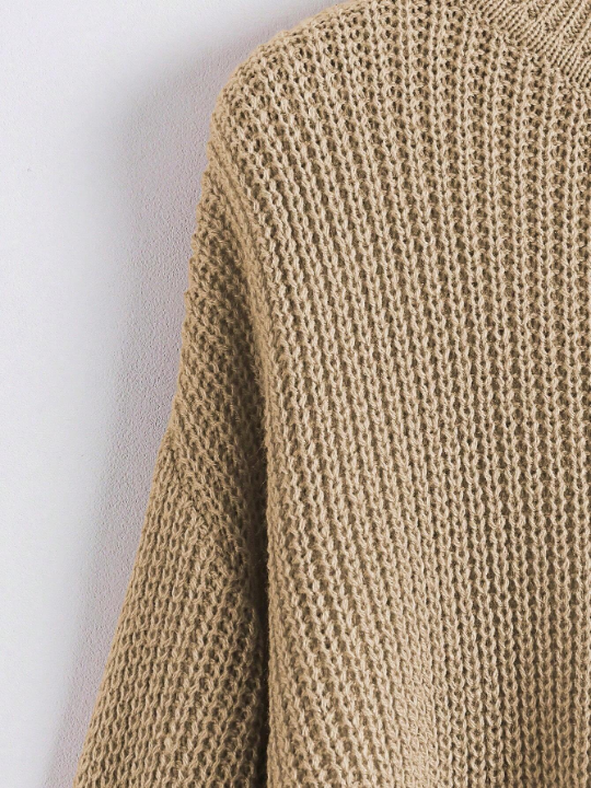LUNE Solid Ribbed Knit Drop Shoulder Sweater