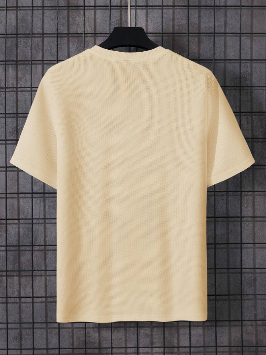 Manfinity Homme Men Solid Half Button Front Waffle Knit Tee