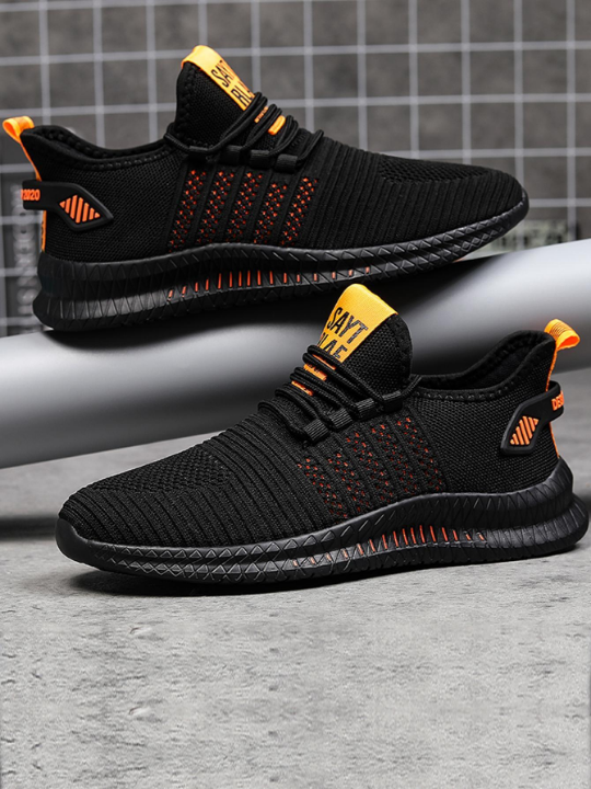 Men Letter Graphic Lace Up Front Running Shoes, Sporty Sneakers