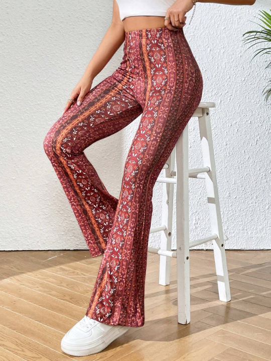 PETITE Allover Print Flare Leg Pants