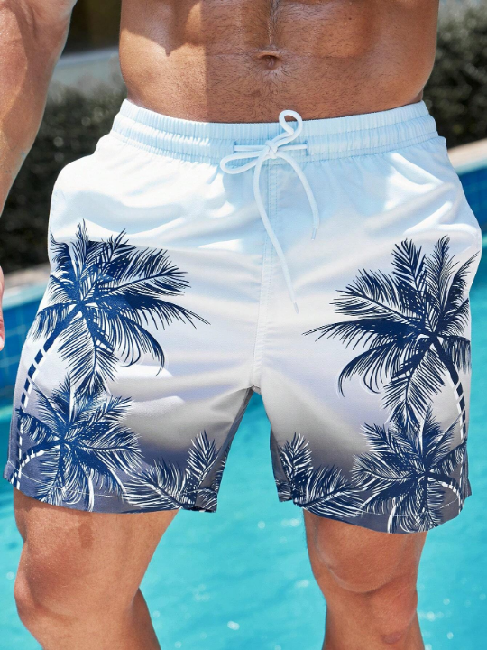 Manfinity Swimmode Men Tropical Print Drawstring Waist Swim Trunks
