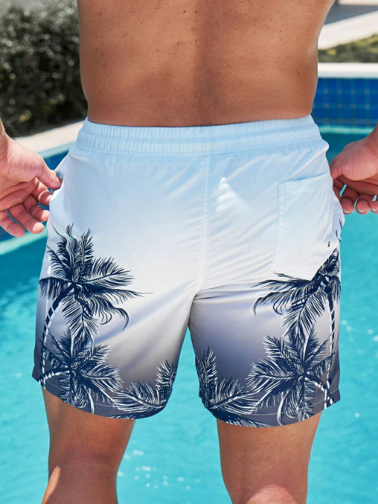 Manfinity Swimmode Men Tropical Print Drawstring Waist Swim Trunks