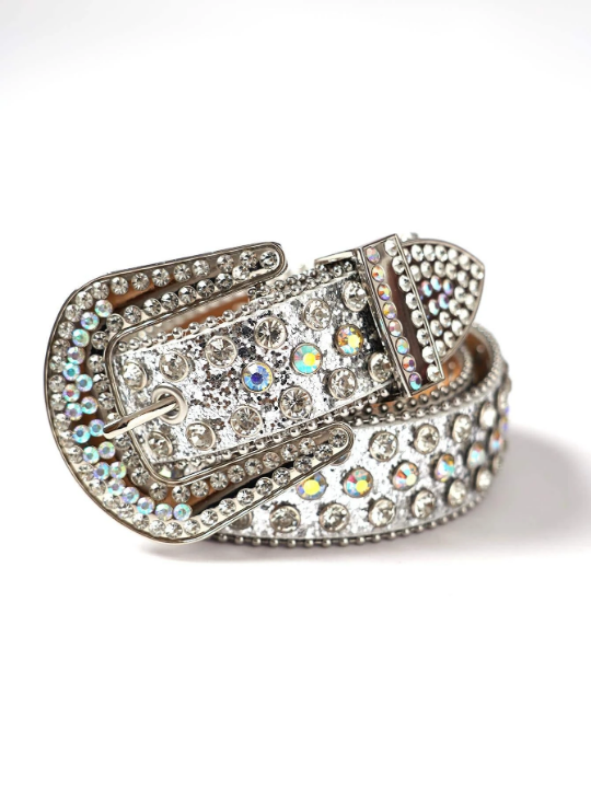 Men Rhinestone Decor Geometric Buckle Belt