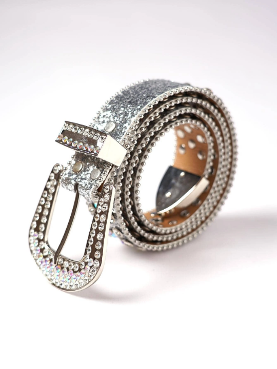 Men Rhinestone Decor Geometric Buckle Belt