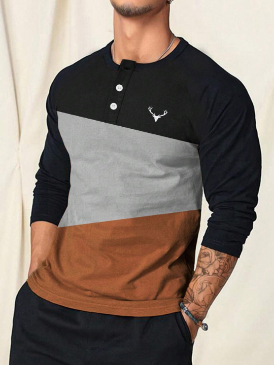 Manfinity Homme Men Color Block Quarter Button Tee