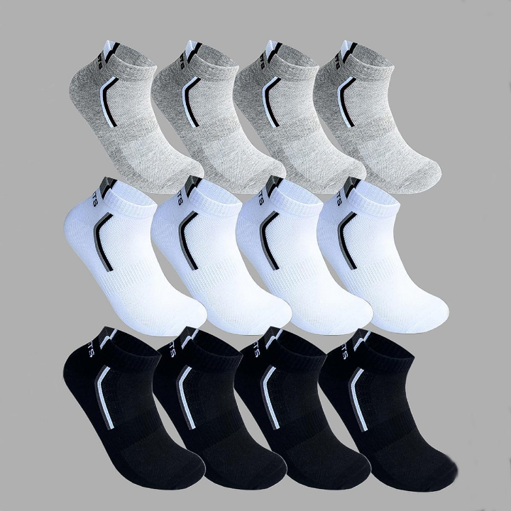 12pairs Men Striped & Letter Graphic Sweat Absorbing Casual Ankle Socks For Daily Life
