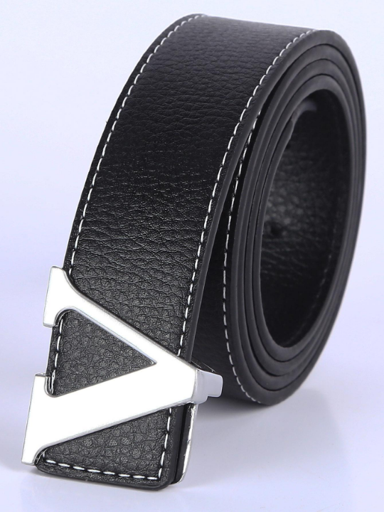 1pc Fashionable Solid Color Minimalist Letter V Shape Decorative Buckle Belt For Men, Gift Pants Waistband