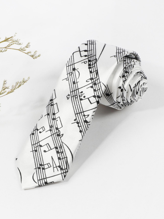 1pc Men's Music Notes & Staffs Pattern Artistic Necktie, Suitable For Parties And Banquets