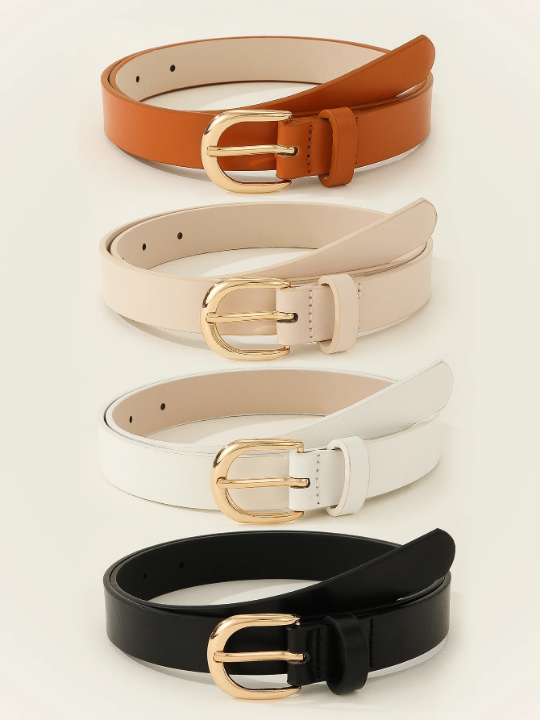 4pcs/Set Ladies' Metal Square Buckle, Simple And Versatile Belt For Daily Wear, Suitable For Dresses, Jeans, Pants, Etc.