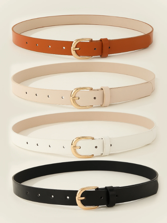4pcs/Set Ladies' Metal Square Buckle, Simple And Versatile Belt For Daily Wear, Suitable For Dresses, Jeans, Pants, Etc.