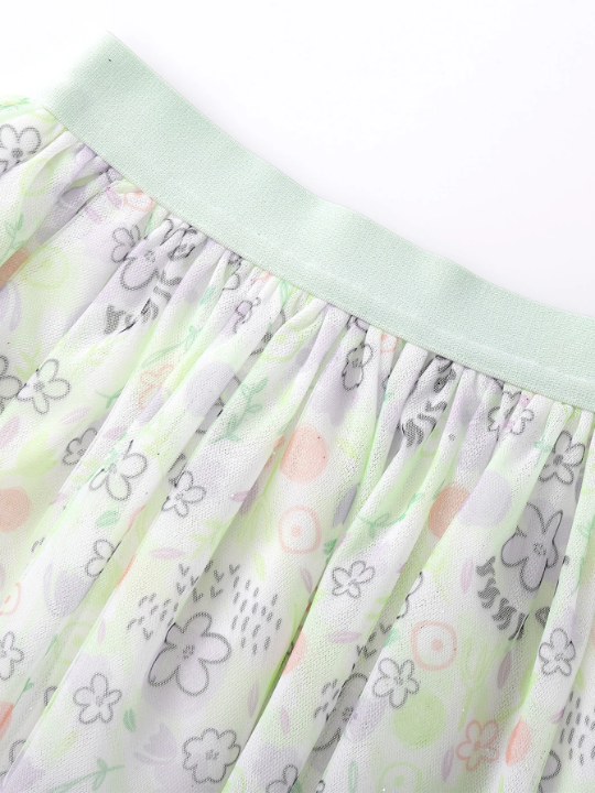 Annil Kids Skirts Spring And Autumn Princess Style Fluffy Design Star Printed Mesh Tween Girls Skirts Green