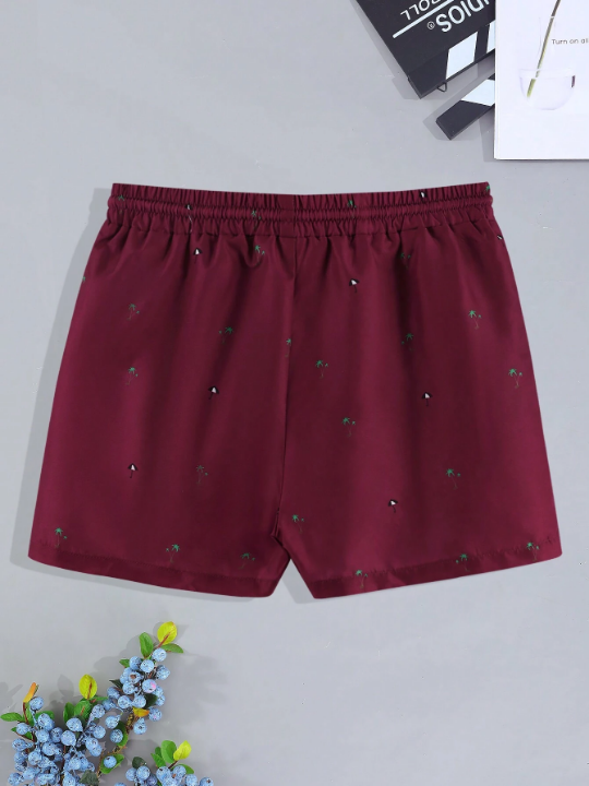 Manfinity Swimmode Men Tropical Print Drawstring Waist Swim Trunks