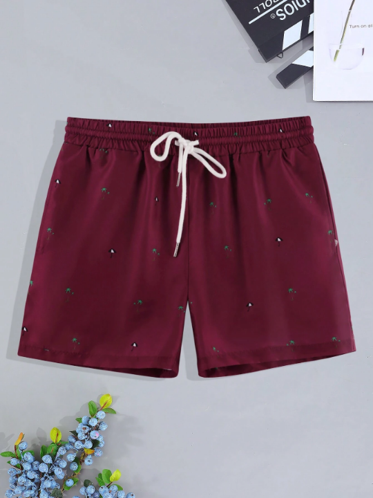 Manfinity Swimmode Men Tropical Print Drawstring Waist Swim Trunks