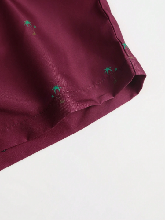 Manfinity Swimmode Men Tropical Print Drawstring Waist Swim Trunks