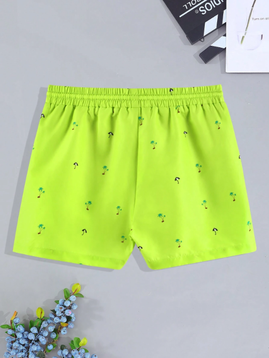 Manfinity Men Tropical Print Drawstring Waist Swim Trunks