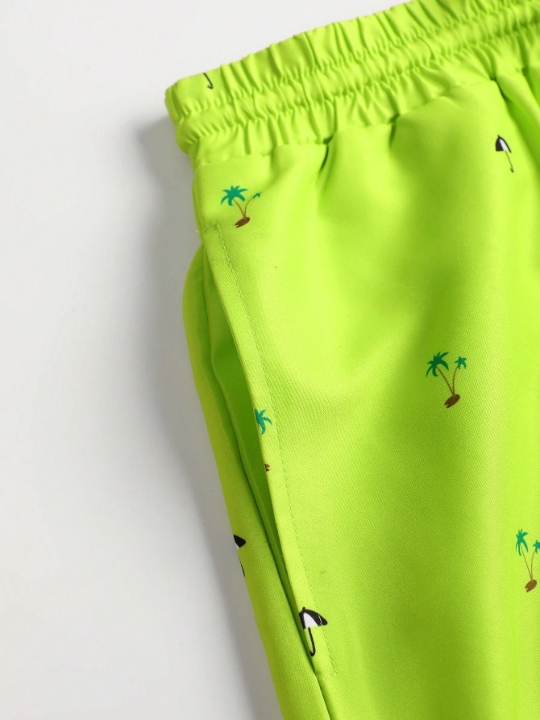 Manfinity Men Tropical Print Drawstring Waist Swim Trunks