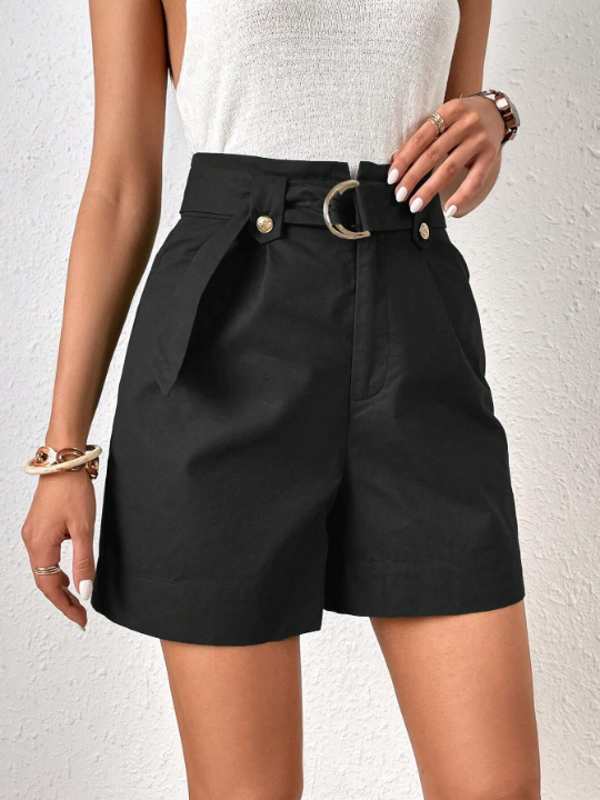 Frenchy High Waist Belted Wide Leg Shorts