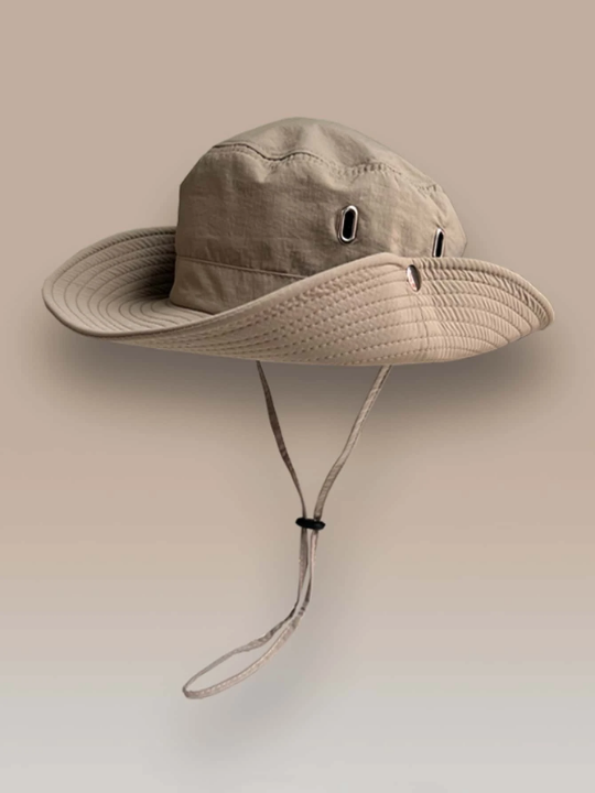Japanese Style Quick Dry Fisherman Hat With Drawstring For Women, Summer Sun Protection, Outdoor Climbing, Western Cowboy Hat For Men Casual