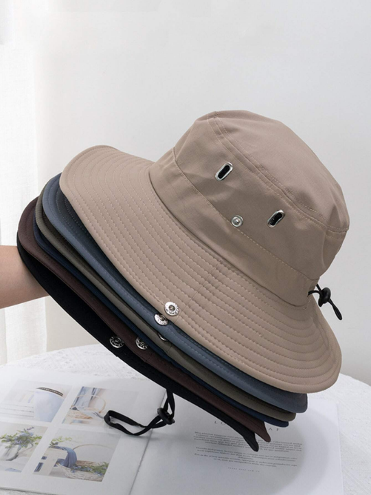 Japanese Style Quick Dry Fisherman Hat With Drawstring For Women, Summer Sun Protection, Outdoor Climbing, Western Cowboy Hat For Men Casual
