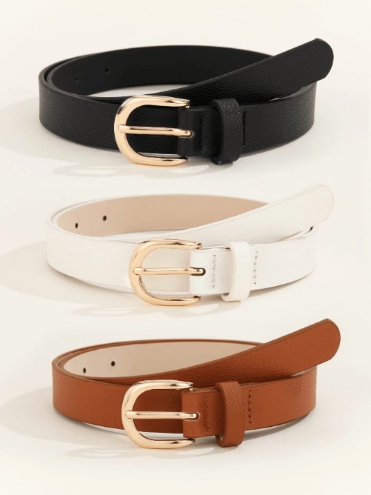 3pcs Women's Metal Square Buckle Simple & Versatile Waist Belt For Dress, Jeans, And Suit Pants Suitable For Daily Wear