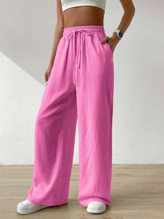 EZwear Drawstring Waist Wide Leg Pants
