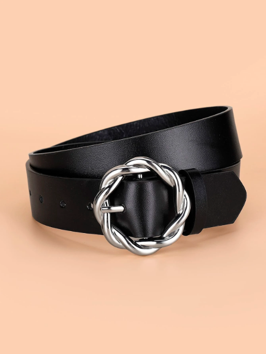 1pc Braided Belt With Round Buckle