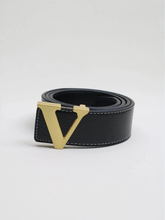 1pc Men Letter Buckle Solid Fashion Belt For Daily Life