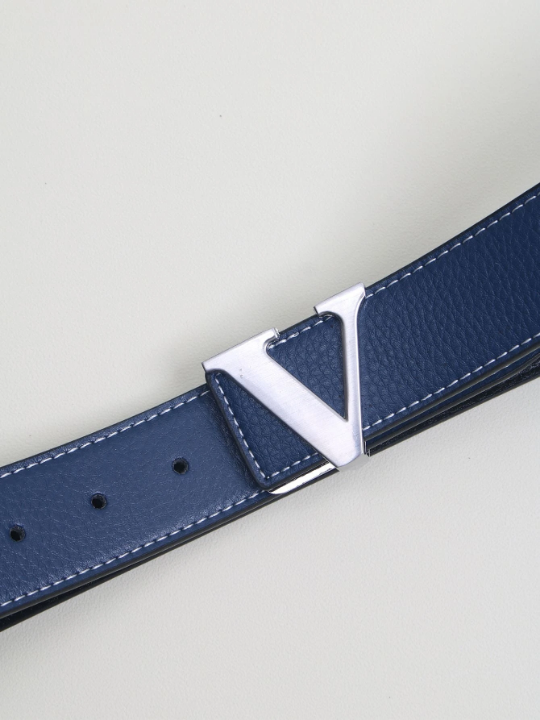1pc Men Letter Buckle Solid Fashion Belt For Daily Life