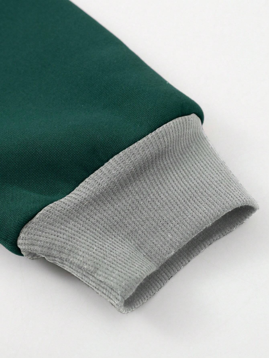 Men Colorblock Raglan Sleeve Drawstring Thermal Lined Hoodie