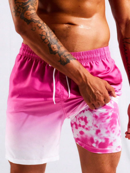 Manfinity Swimmode Men Ombre Drawstring Waist Swim Trunks
