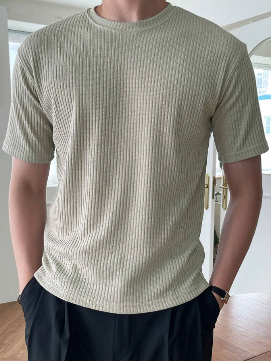 DAZY Men Solid Ribbed Knit Tee