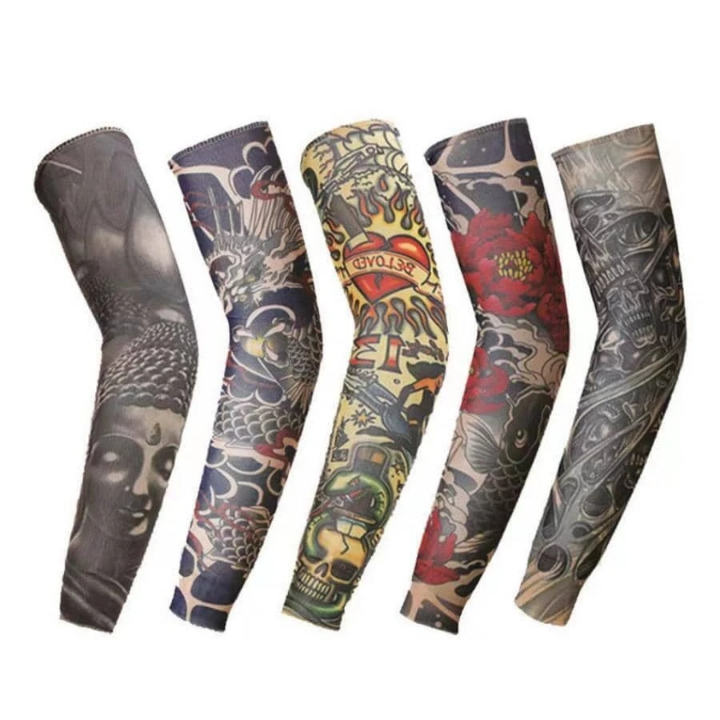 1pc Seamless, Quick-dry, Sun Protection, Tattoo Printed, Ice Sleeve Outdoor Cycling, Fishing, Mountaineering, fashionable,Traveling Arm Sleeves, Random Color/style