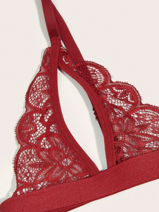 Floral Lace Scallop Trim Lingerie Set
