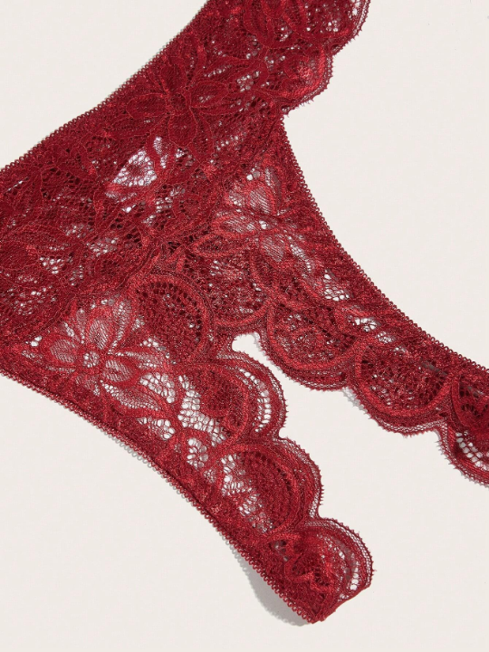 Floral Lace Scallop Trim Lingerie Set